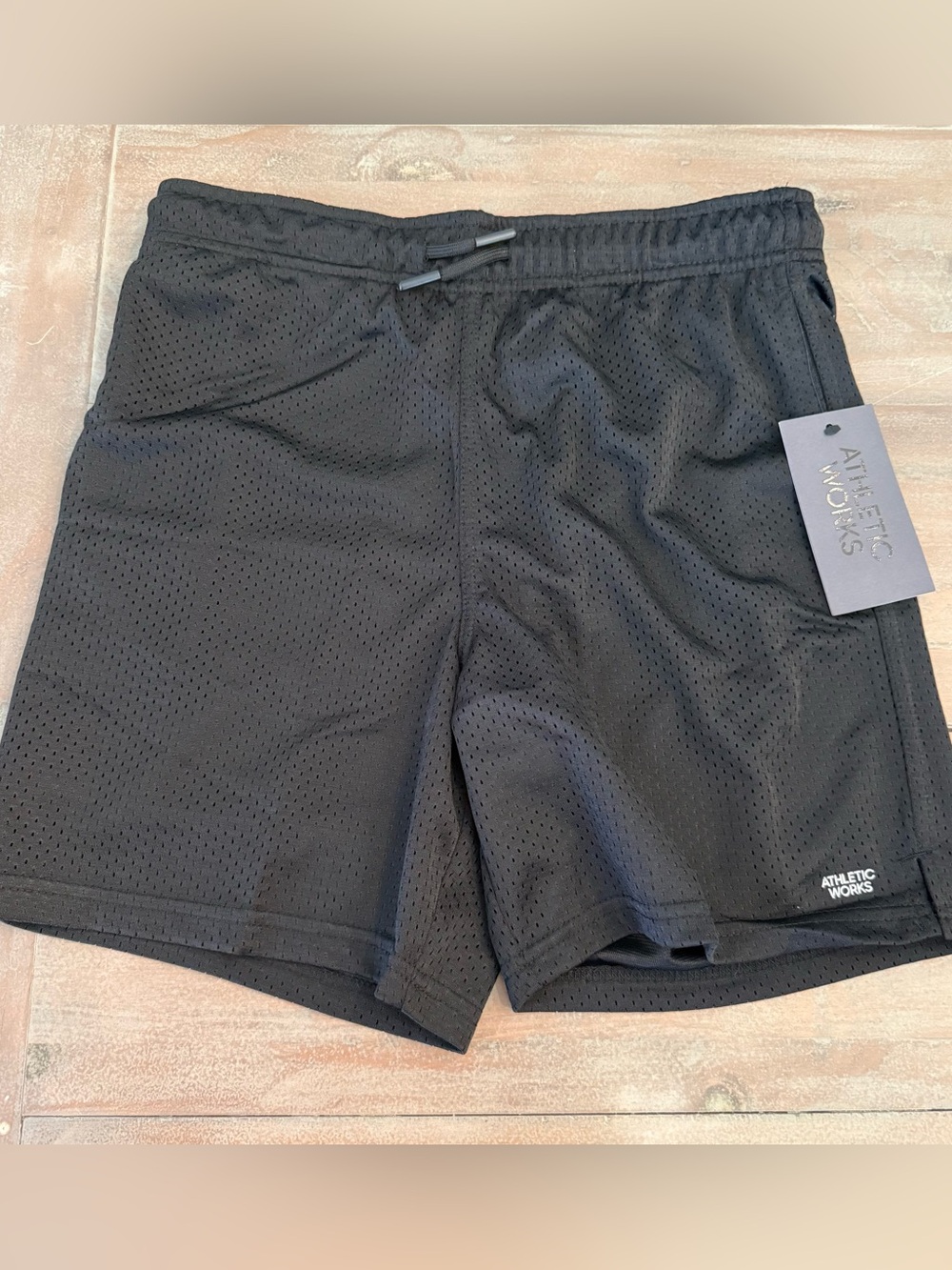 Athletic Works Boys' Active Mesh Shorts Size L (10-12) Rich Black BRAND NEW